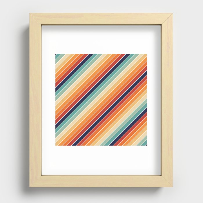 Retro rainbow palette stripes 70s on white 1 Recessed Framed Print