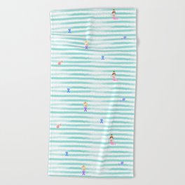 mermaid sea stripes Beach Towel