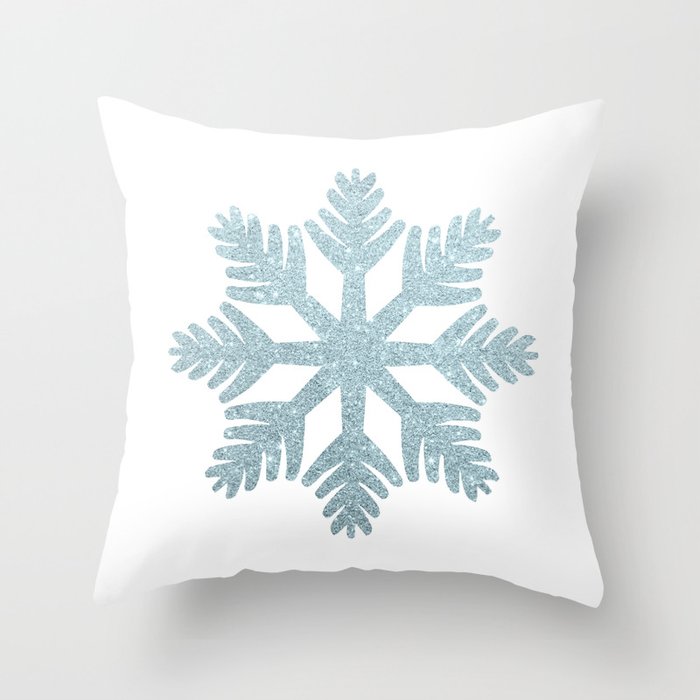 Blue Glitter Snowflake Throw Pillow