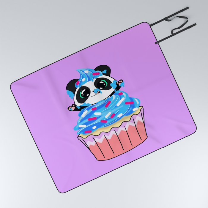 A Panda Popping out of a Cupcake Picnic Blanket