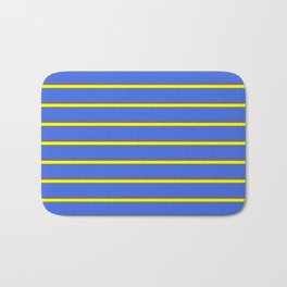 [ Thumbnail: Royal Blue, Dim Grey & Yellow Colored Lines Pattern Bath Mat ]