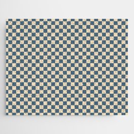 Checkerboard Checkered Checked Check Chessboard Pattern in Beige and Blue Color Jigsaw Puzzle