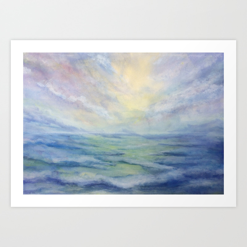 Wave Sunset Seascape Ocean Original Watercolor Painting Water