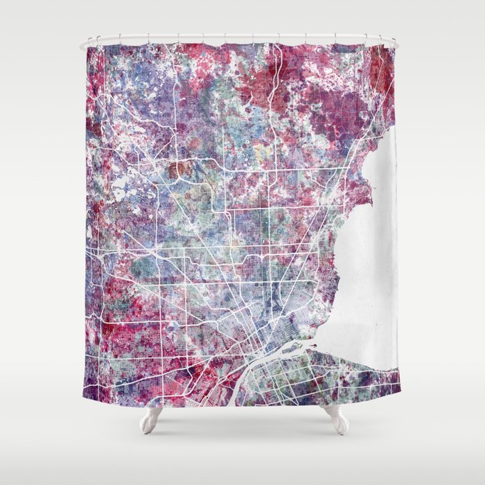 Detroit Map Shower Curtain By Mapmapmapswatercolors Society6