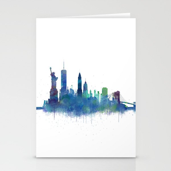 NY New York City Skyline NYC Watercolor art Stationery Cards