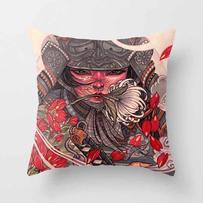 Female Samurai Warrior Throw Pillow