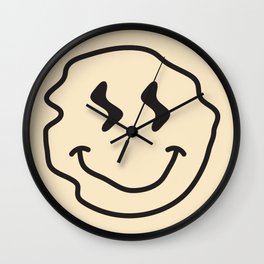 Wonky Smiley Face - Black and Cream Wall Clock