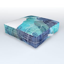 Vancouver Canada Map Navy Blue Turquoise Watercolor Outdoor Floor Cushion