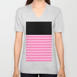 Black & Two-Toned Pink Stripes V Neck T Shirt