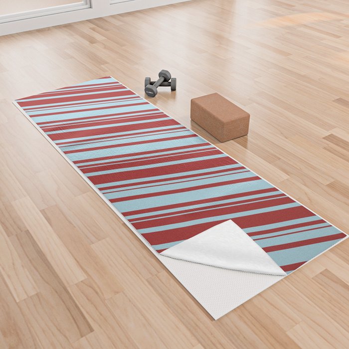 Light Blue & Brown Colored Lines Pattern Yoga Towel