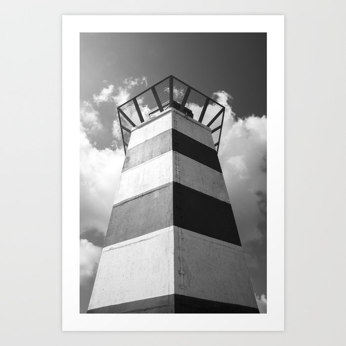 Dutch lighthouse black and white - beach and travel photography Art Print