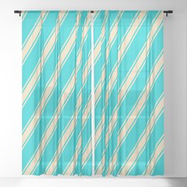 [ Thumbnail: Dark Turquoise and Tan Colored Lines Pattern Sheer Curtain ]