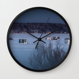 Ice Fishing on Fish Hook Lake Wall Clock
