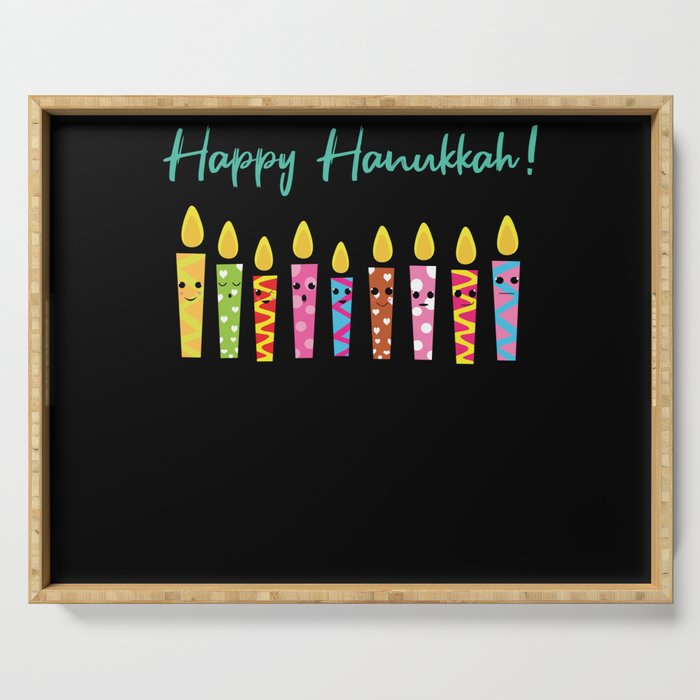 Cute Happy Hanukkah Candles Menorah Jewish Serving Tray