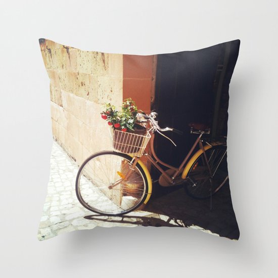 Yellow Bicycle Throw Pillow