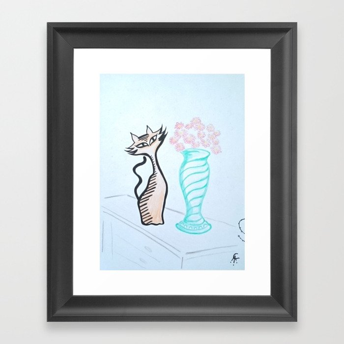 Gatos 5 El gato y el jarrón Framed Art Print