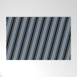 [ Thumbnail: Light Slate Gray and Black Colored Striped/Lined Pattern Welcome Mat ]