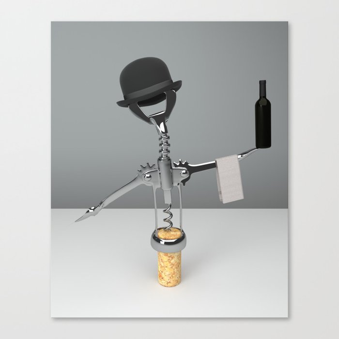 The surreal  Corkscrew  with the bottle of wine Canvas Print