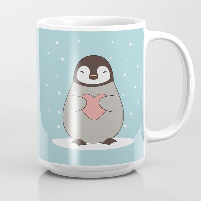 Kawaii Cute Penguin With A Heart Coffee Mug by Wordsberry