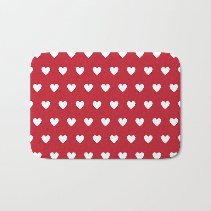 Polka Dot Hearts - red and white Bath Mat