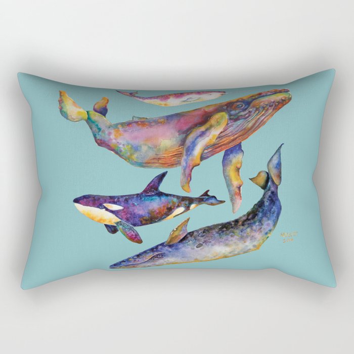 Whales Blues - Watercolor Whales - Pyramid #1 Rectangular Pillow