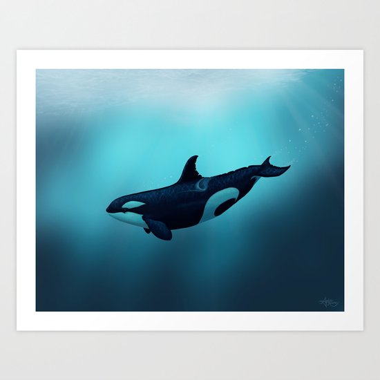 "Lost in Serenity" by Amber Marine ~ Orca / Killer Whale Art, (c) 2015 Art Print