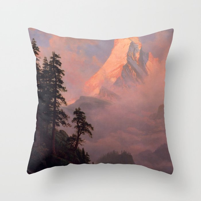 Sunrise on the Matterhorn - Albert Bierstadt Throw Pillow