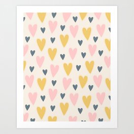 Colorful Hearts Pattern - Cream Art Print