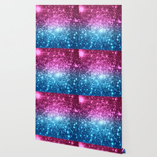 Galaxy Sparkle Stars Hot Pink Blue Wallpaper By Vintageappeal623