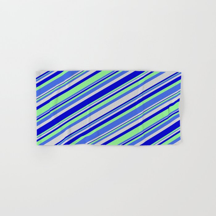 Light Green, Royal Blue, Light Grey, and Blue Colored Lines Pattern Hand & Bath Towel