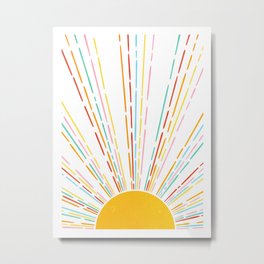 Retro Sunburst: Rainbow Edition Metal Print | Vintage, Sunburst, Sunshine, Mid Century, Summer, Good, Energy, Rainbow, Handdrawn, Modern 
