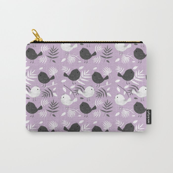 Black and White Birds in Lavender Background Carry-All Pouch