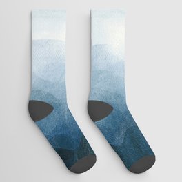 Blue sunrise in the mountains, dawn, abstract watercolor Socks