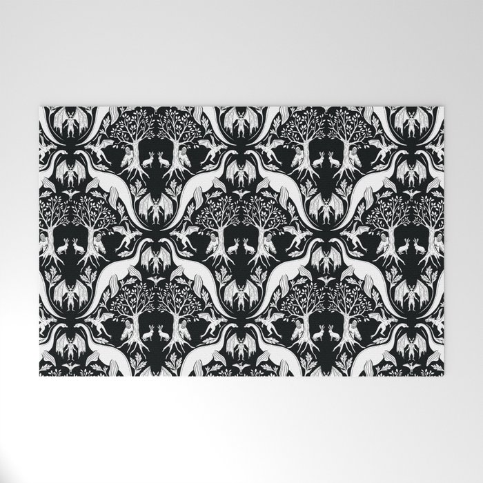 Black & White Cryptid Damask Welcome Mat