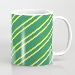 [ Thumbnail: Sea Green, Yellow, and Mint Cream Colored Lined/Striped Pattern Coffee Mug ]