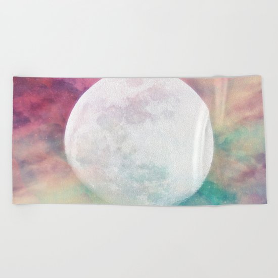 Moon in Iridescent Nebula Beach Towel