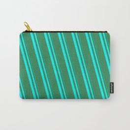 [ Thumbnail: Aqua & Sea Green Colored Striped Pattern Carry-All Pouch ]