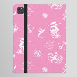 Pink And White Silhouettes Of Vintage Nautical Pattern iPad Folio Case