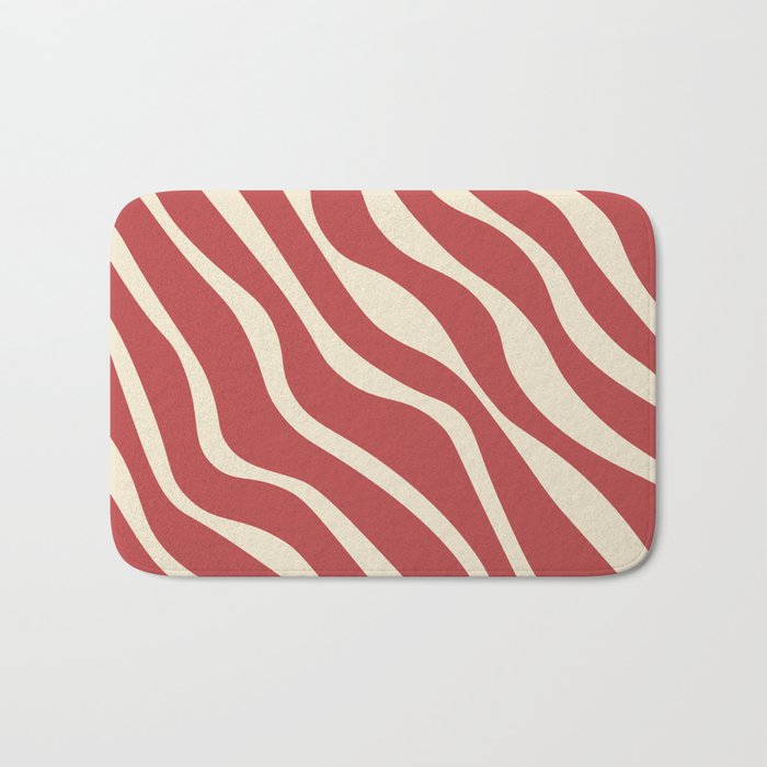 Abstract Retro Colorful Water Waves Art - Deep Chestnut and Champagne Bath Mat