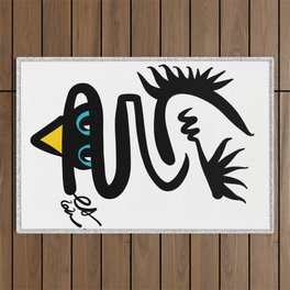 Abstract Snake Bird Minimal Style Line in Black and White and Color Outdoor Rug