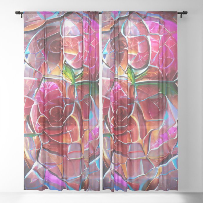 Stained Glass Roses Sheer Curtain