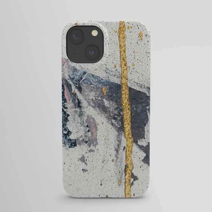 Synergy: a minimal, abstract mixed-media piece in gold, blue, and purple by Alyssa Hamilton Art iPhone Case
