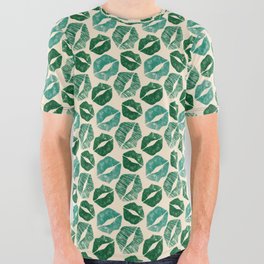 Pattern Lips in Green Lipstick All Over Graphic Tee