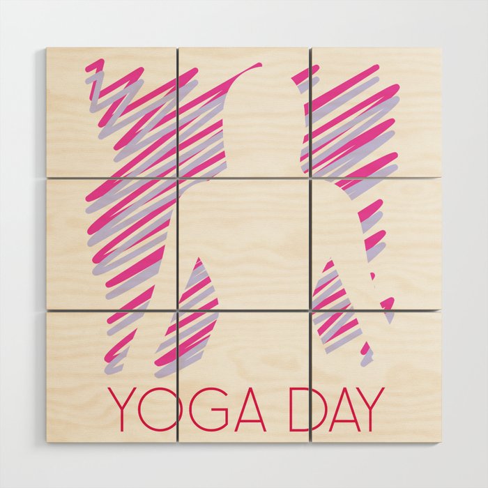International yoga day scribbled art yoga pose in pink	 Wood Wall Art