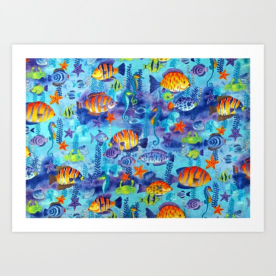 Underwater cartoon cute pattern Art Print