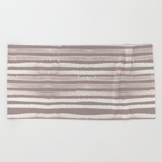 Simply Shibori Stripes Lunar Gray and Red Earth Beach Towel