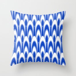 Abstract Art Deco Scallop Pattern // Cobalt Blue, Denim Blue, White Throw Pillow