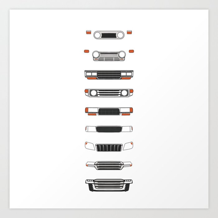 Simple headlight and grill design of the evolution of the most indestructible SUV ever made Art Print