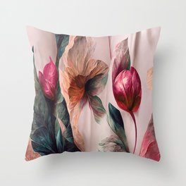textured abstract watercolor flowers with a red sheen Throw Pillow