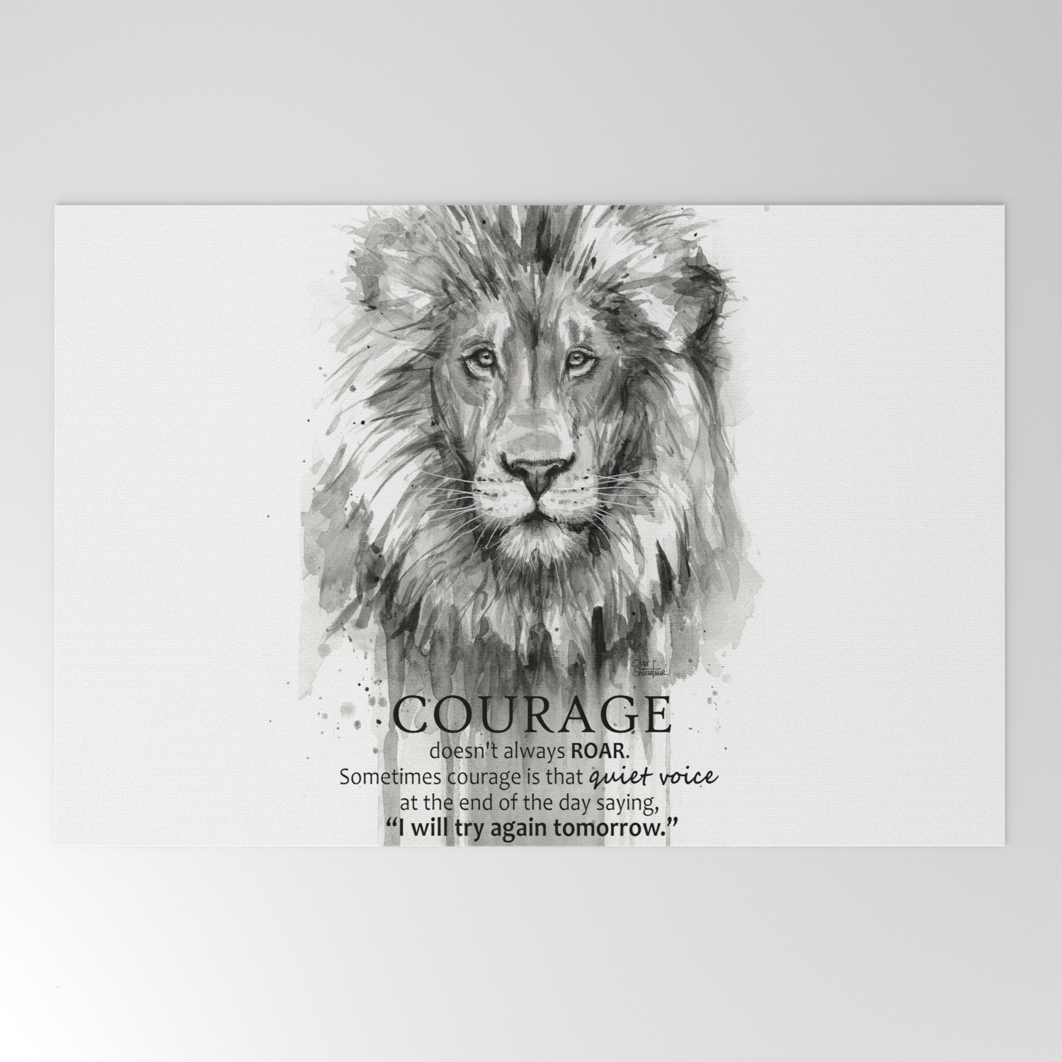 Lion Courage Motivational Quote Watercolor Painting Welcome Mat By